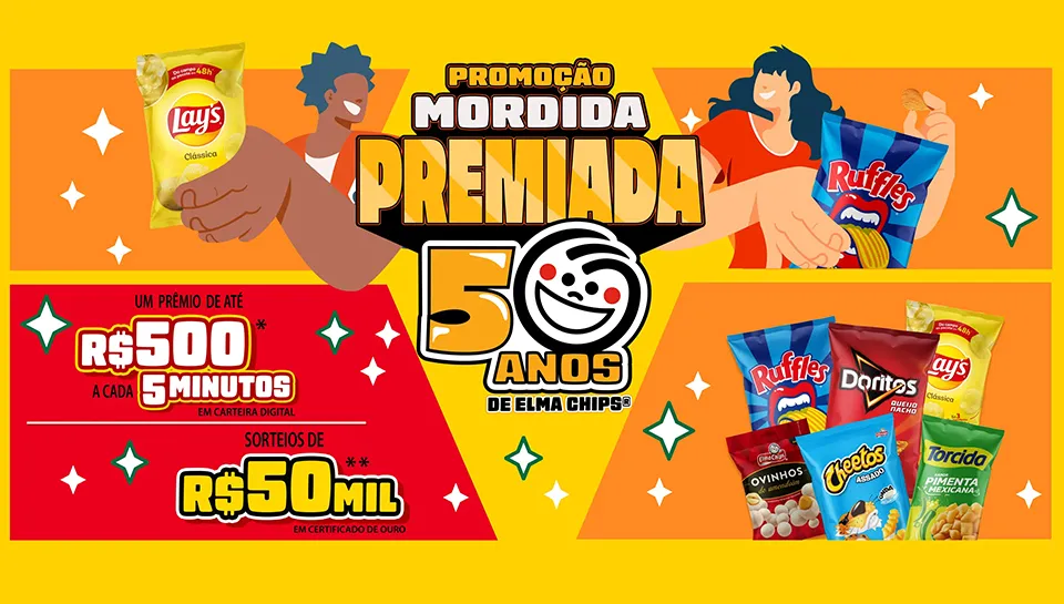 Promoção Elma Chips 2024 Mordida Premiada 50 Anos