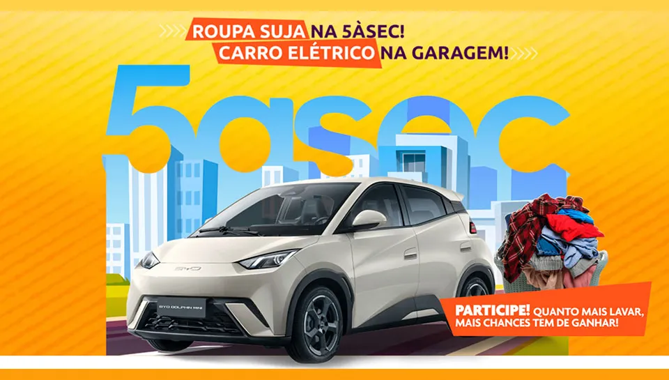 Promoção Roupa Suja na 5ÀSEC Carro Elétrico na Garagem 2024 