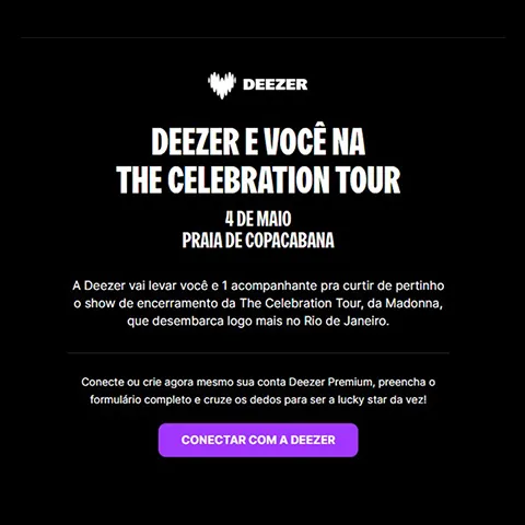 Promoção Deezer 2024 Você na The Celebration Tour